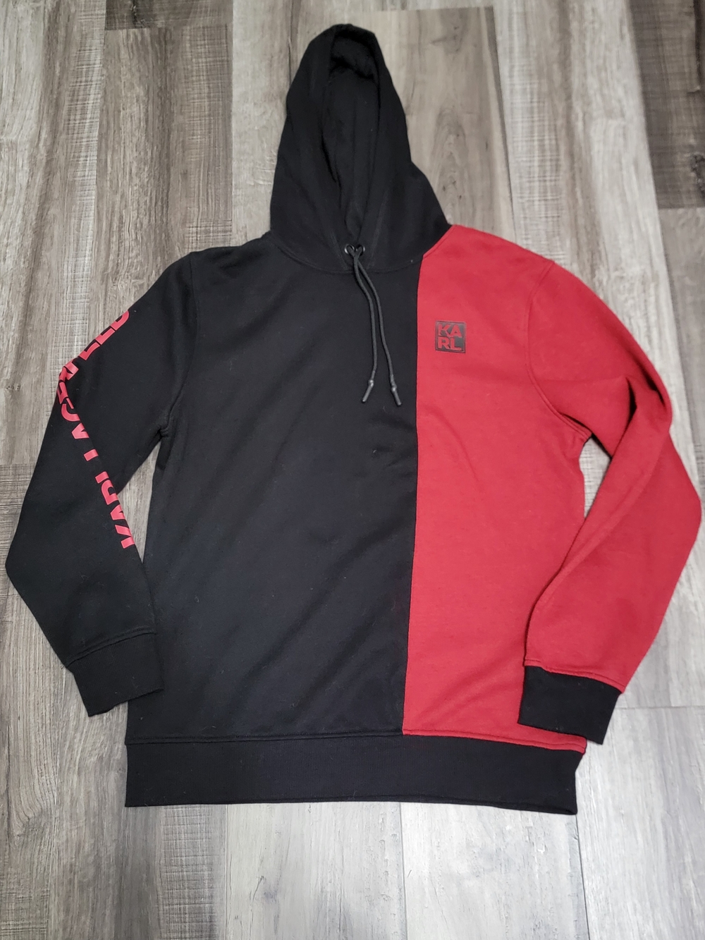 Karl Lagerfeld Black & Red Split Colorblock Hooded Sweatshirt